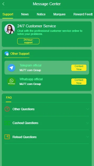 mj77 game costumer support